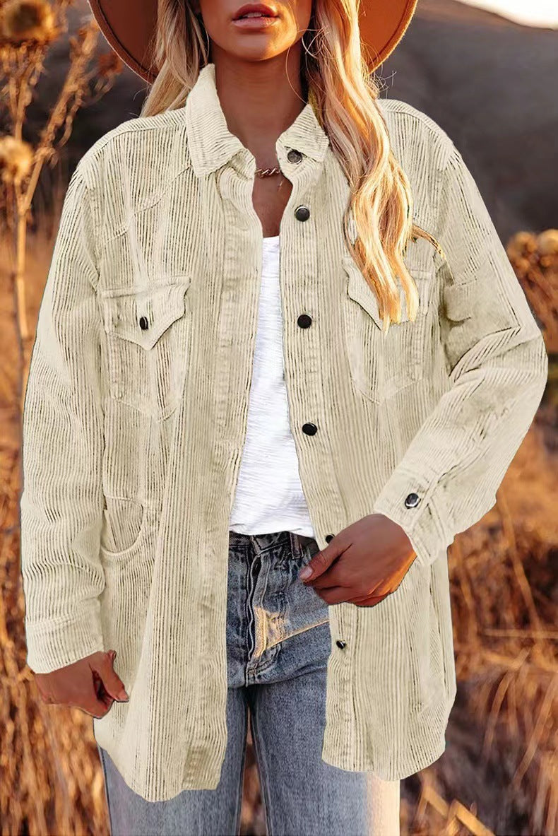 Thick Shirt Corduroy Lapel Button Ladies Jacket