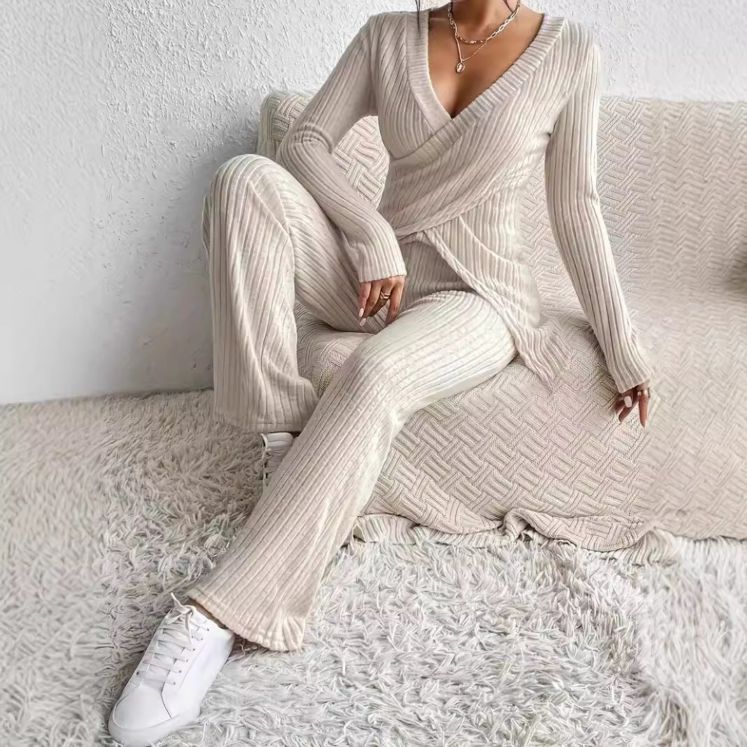 New Slim-fit Long-sleeved Loose High Waist Top Pants Suit