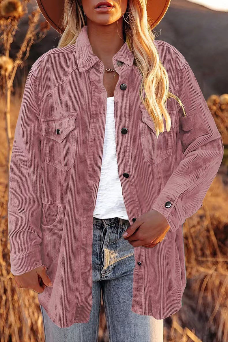 Thick Shirt Corduroy Lapel Button Ladies Jacket